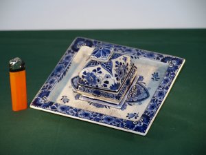 Antique Delftware Writing / Desk Set & inkwell.