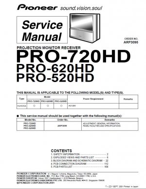 PIONEER PRO-720HD PRO-620HD PRO-520HD TV SERVICE REPAIR MANUAL