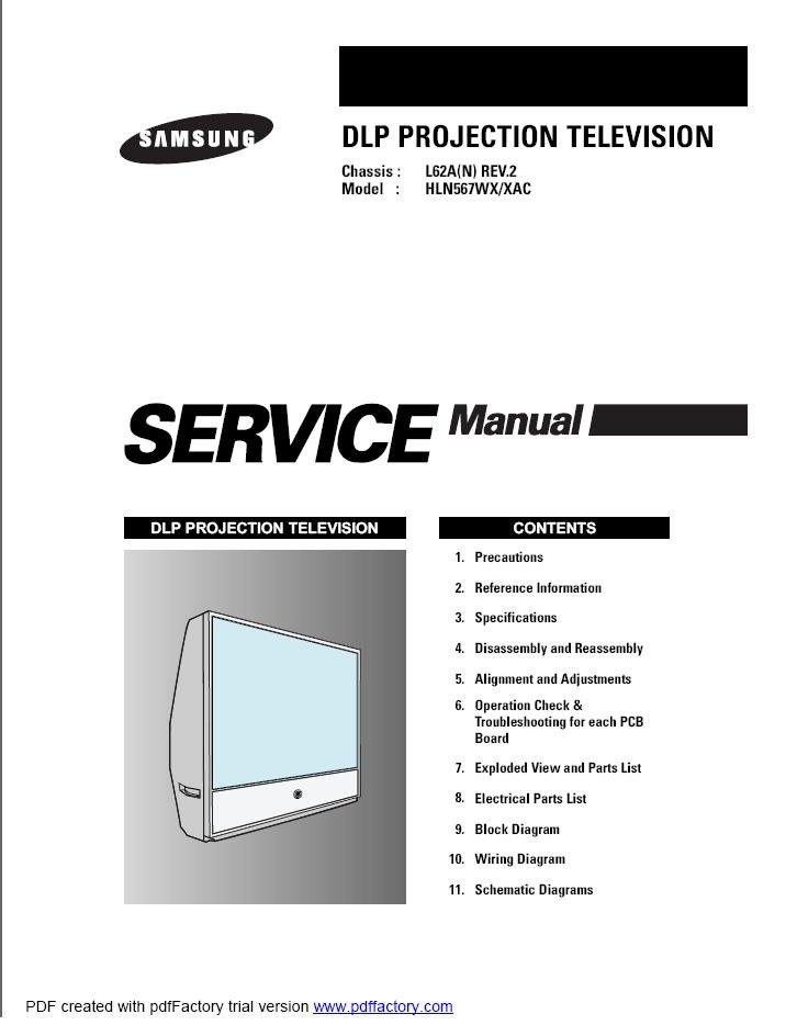SAMSUNG HLN567WX/XAC DLP TV SERVICE REPAIR MANUAL