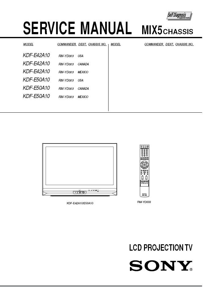 SONY KDF-E42A10 KDF-E50A10 LCD TV SERVICE REPAIR MANUAL