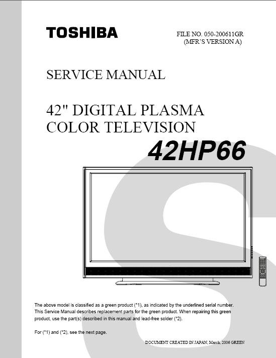 TOSHIBA 42HP66 PLASMA TV FACTORY SERVICE REPAIR MANUAL