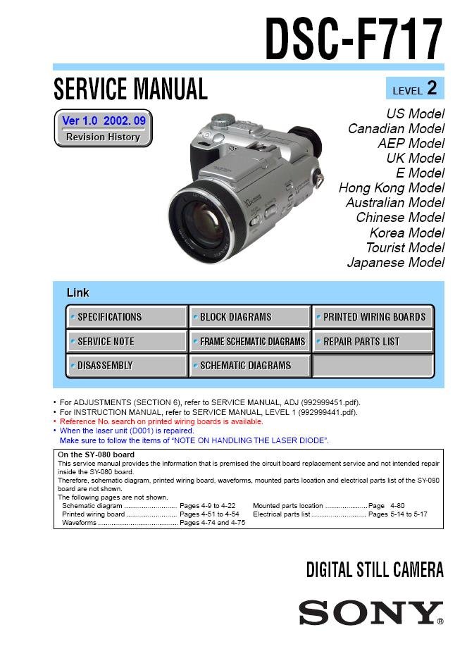 SONY DSC-F717 DIGITAL CAMERA SERVICE REPAIR MANUAL