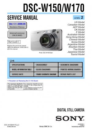 SONY DSC-W150 DSC-W170 DIGITAL CAMERA SERVICE REPAIR MANUAL