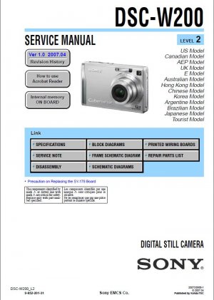 SONY DSC-W200 DIGITAL CAMERA SERVICE REPAIR MANUAL
