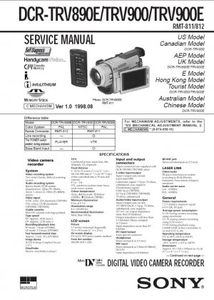 SONY DCR-TRV890E DCR-TRV900 DCR-TRV900E CAMCORDER SERVICE REPAIR MANUAL