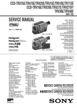 SONY CCD-TR315E CCD-TR425E CCD-TR515E CCD-TR713E CCD-TRV16E CCD-TRV36E CCD-TRV46E SERVICE MANUAL