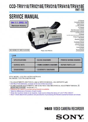 SONY CCD-TRV118 CCD-TRV218E CCD-TRV318 CCD-TRV418 CCD-TRV418E CAMCORDER SERVICE REPAIR MANUAL