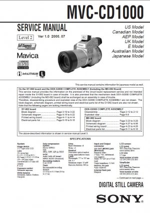 SONY MAVICA MVC-CD1000 VIDEO CAMERA SERVICE REPAIR MANUAL