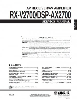 YAMAHA RX-V2700 DSP-AX2700 AUDIO VIDEO AV RECEIVER SERVICE REPAIR MANUAL