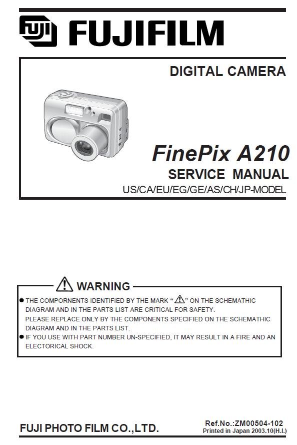 FUJIFILM FINEPIX A210 FUJI DIGITAL CAMERA SERVICE REPAIR MANUAL