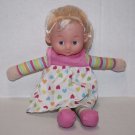 Gi Go BABY DOLL 10" Soft Toy Blonde BLUE Eye Vinyl Face Heart Stripe Dress Small