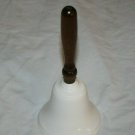 White Ceramic Collectors Bell Vtg Wood Handle Ringer Brass Accent 3.5" W 7-3/4"