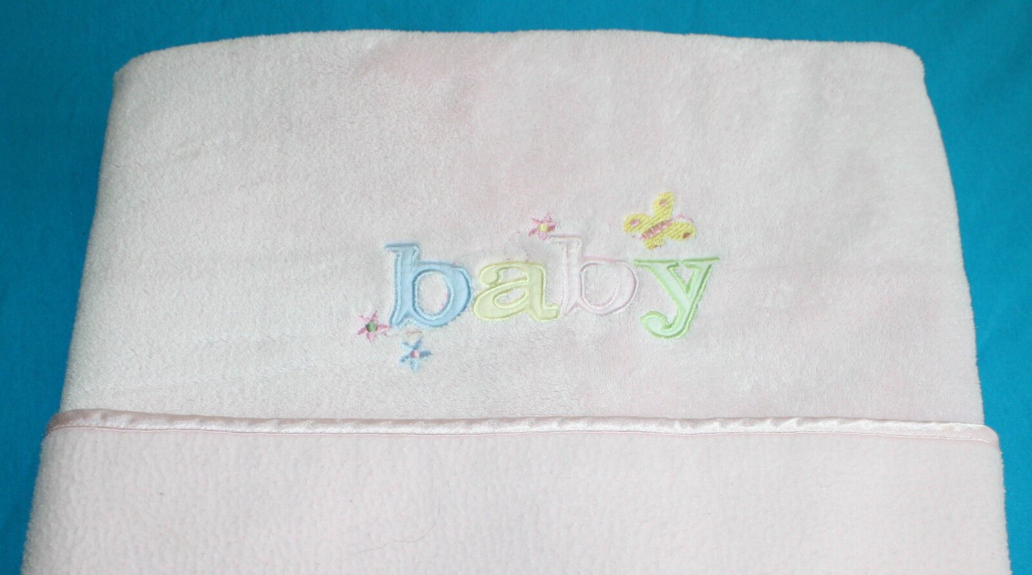 Carters Baby Blanket Butterfly Flowers Pastel Letters Pink Plush Soft