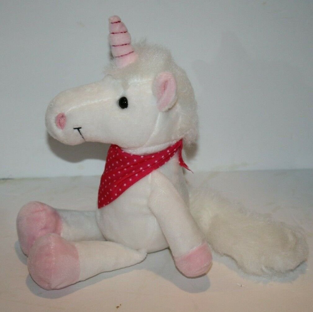 Unicorn White Plush Pink Stars Scarf Bandana 12" Stuffed Animal Small