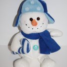 Snowman Plush Stuffed Candy Cane Snowflake Tummy 9" Xmas Blue Hat Scarf Soft Toy