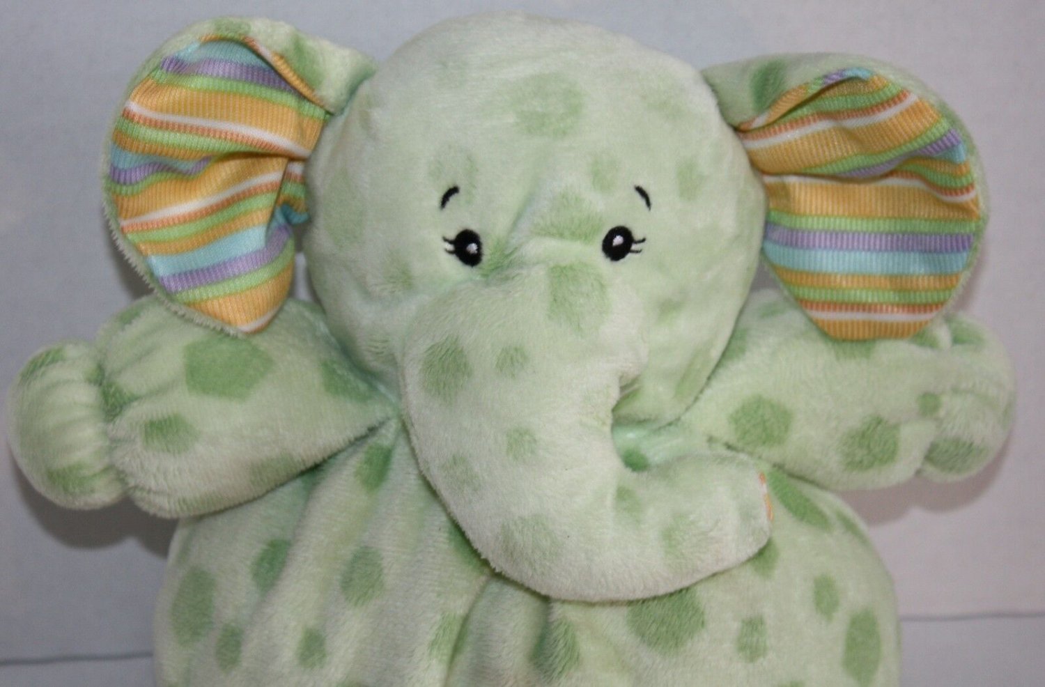 Kellytoy Green Polka Dots Plush Baby Elephant Rattle 10" Soft Toy