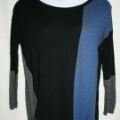 DKNY Jeans Misses MEDIUM Pullover Tunic Sweater Blue Gray Black Stripe Cotton