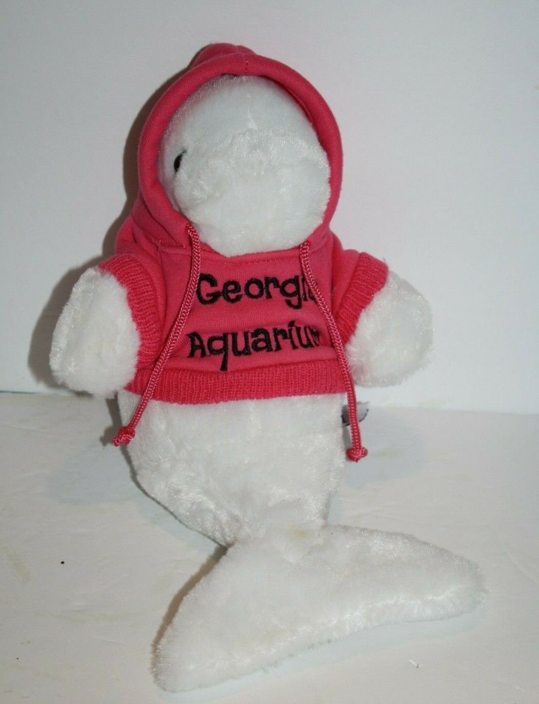 GA Aquarium White Plush Beluga Whale 12" Pink Hoodie Stuffed Blue Eyes