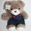 Russ Berrie Valentine Love Bear Heart Overalls Plush 9" Caress Soft Pets Vtg Tag