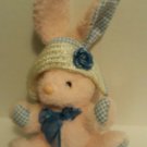 Easter Bunny Rabbit 7" Plush Main Joy Ltd Pink Fuzzy Blue Gingham Straw Hat Bow