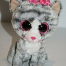 Ty Beanie Boos Kiki Cat 6" Pink Glitter Eye Bow Grey Tabby Gray Plush Stuffed #1