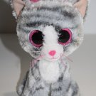 Ty Beanie Boos Kiki Gray Tabby Cat Pink Glitter Eyes Small 6" Soft Toy Plush #2