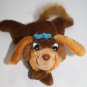 Oriental Trading Dog Bean Bag Brown Plush 8" Stuffed Soft Toy Blue Bow Small