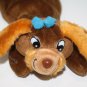 Oriental Trading Dog Bean Bag Brown Plush 8" Stuffed Soft Toy Blue Bow Small