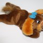 Oriental Trading Dog Bean Bag Brown Plush 8" Stuffed Soft Toy Blue Bow Small