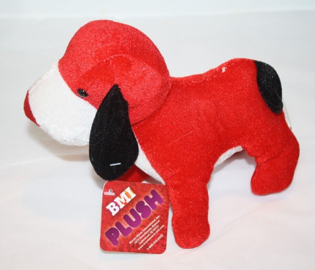 BMI Red White Plush Dog 8" Stands Bonita Marie Stuffed Puppy Animal Soft Toy NEW