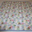 Teddy Bear Baby Blanket Quilt Blue Checked Patchwork Panda Stars Animal Handmade
