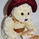 Shalom Toy Teddy Bear Plush Stuffed 9" Cream Tan Stripe Burgundy Hat Vtg New Tag