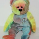 TY Beanie Babies Teddy Bear Peace Plush Stuffed Tie Dye Colors Blue Soft Toy