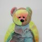 TY Beanie Babies Teddy Bear Peace Plush Stuffed Tie Dye Colors Blue Soft Toy