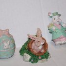 Set Spring Easter Bunny Resin Figure Flower Pot Egg Pipe Smoking Rabbit Lot of 3