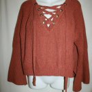 Hi Lo Fall Sweater Juniors MEDIUM Rust Orange Chunky Knit Lace Up Bell Sleeves Hi Lo Fall Sweater Juniors MEDIUM Rust Orange Chunky Knit Lace Up Bell Sleeves