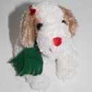 Hallmark Dog 4" Mini Red Bow White Chenille Plush Beige Ears Xmas Scarf Soft Toy
