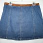 American Rag Junior 7 Mini Skirt Blue Jean Denim Brown Faux Suede Buttons Short
