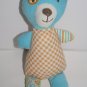 Maison Chic Teddy Bear Baby Rattle Lovey 8" Blue Corduroy Gingham Plush Soft Toy