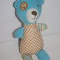 Maison Chic Teddy Bear Baby Rattle Lovey 8" Blue Corduroy Gingham Plush Soft Toy