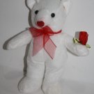 Valentines White Plush Teddy Bear 8" Red Flower Heart Nose Bow Stuffed Soft Toy
