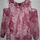 JM Collection WOMAN XL Pink Floral Blouse Cold Shoulder Top Beaded Round Neck