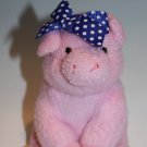 The Brass Key Pig 4" Pink Soft Plush Mini Blue White Polka Dot Bow Stuffed Toy The Brass Key Pig 4" Pink Soft Plush Mini Blue White Polka Dot Bow Stuffed Toy