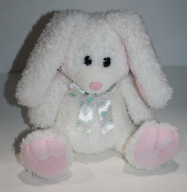 Soft Dreams Easter Bunny Rabbit 9 inch White Stuffed Plush Bow Pink Ear Soft Toy