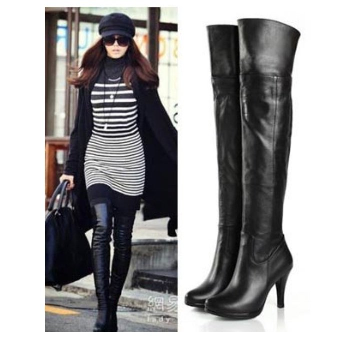 leather high heels over the knee boots