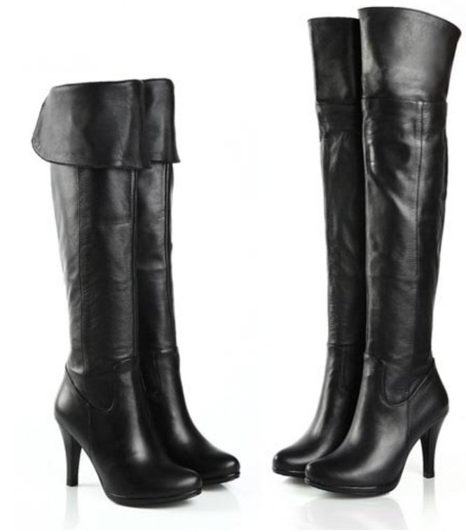 Women's Genuine Leather Platform Over Knee Thigh High Heel Boots