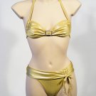 (M) 38. Beautiful, new Prestige, Orchidea gold metal bikini, bandeau top, thong. Free shipping!