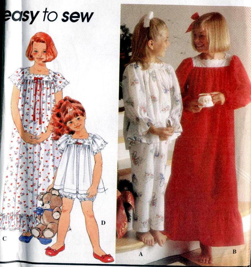 Girls Nightgown, Pajamas size small medium large Simplicity 8818