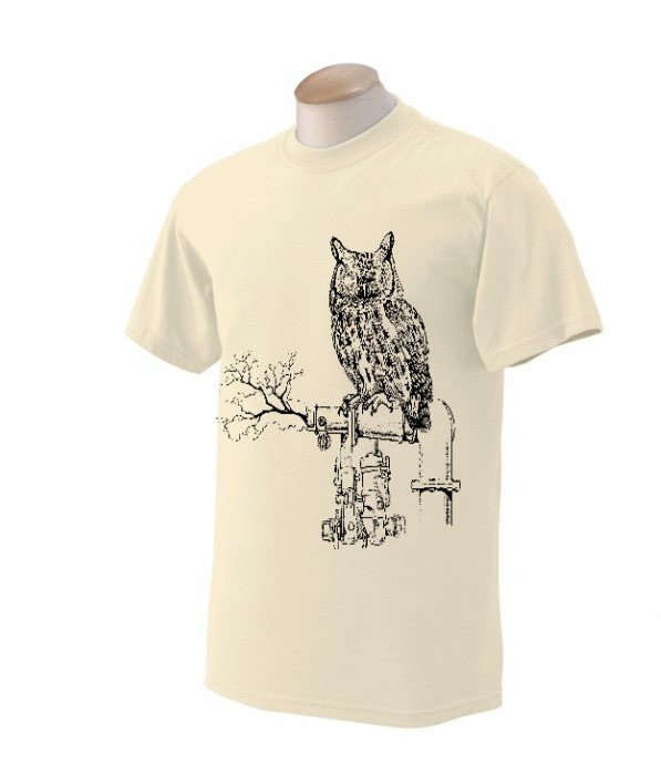 Small mens STEAM PUNK Owl TeeShirt natural