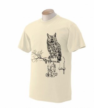 Medium mens STEAM PUNK Owl TeeShirt natural